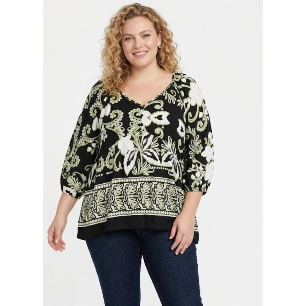 Cato Blouse XL Multi Color Paisley Floral V-Neck 3/4 Sleeve Rayon Vacation